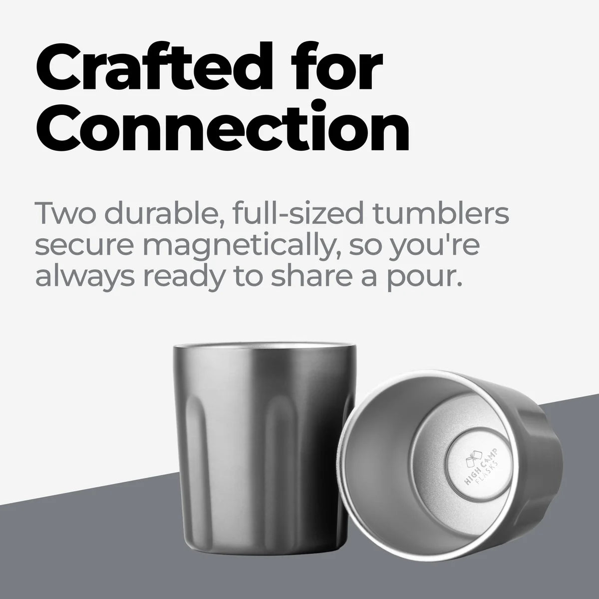 Two durable tumblers with a magnetic connection on a gray background.