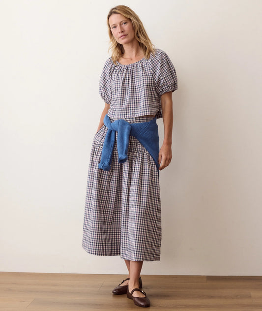 Gia Poplin Blouse Blue and Lavender Plaid