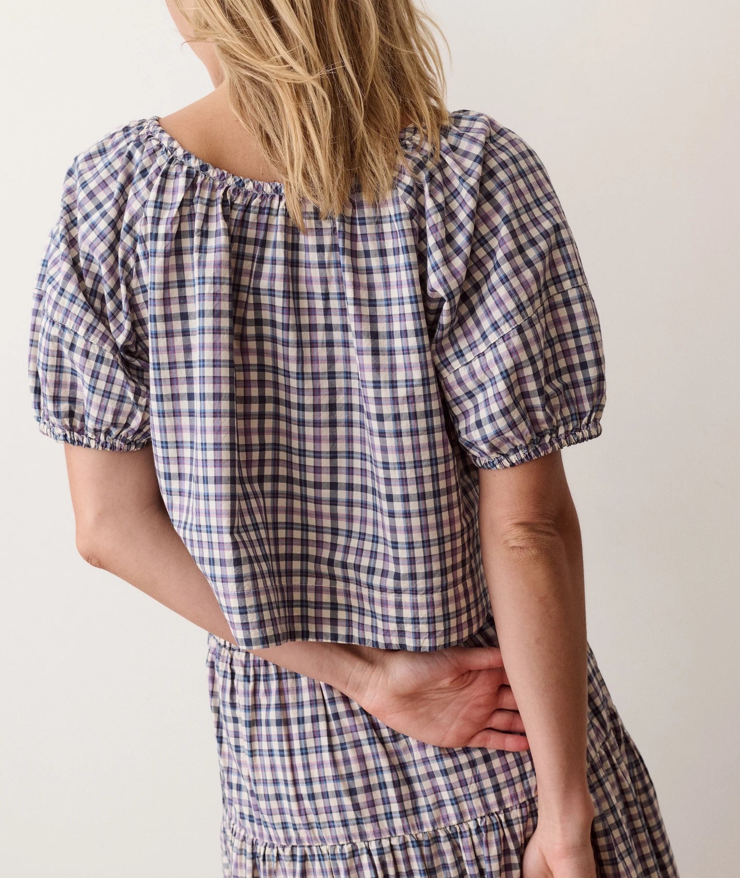 Gia Poplin Blouse Blue and Lavender Plaid