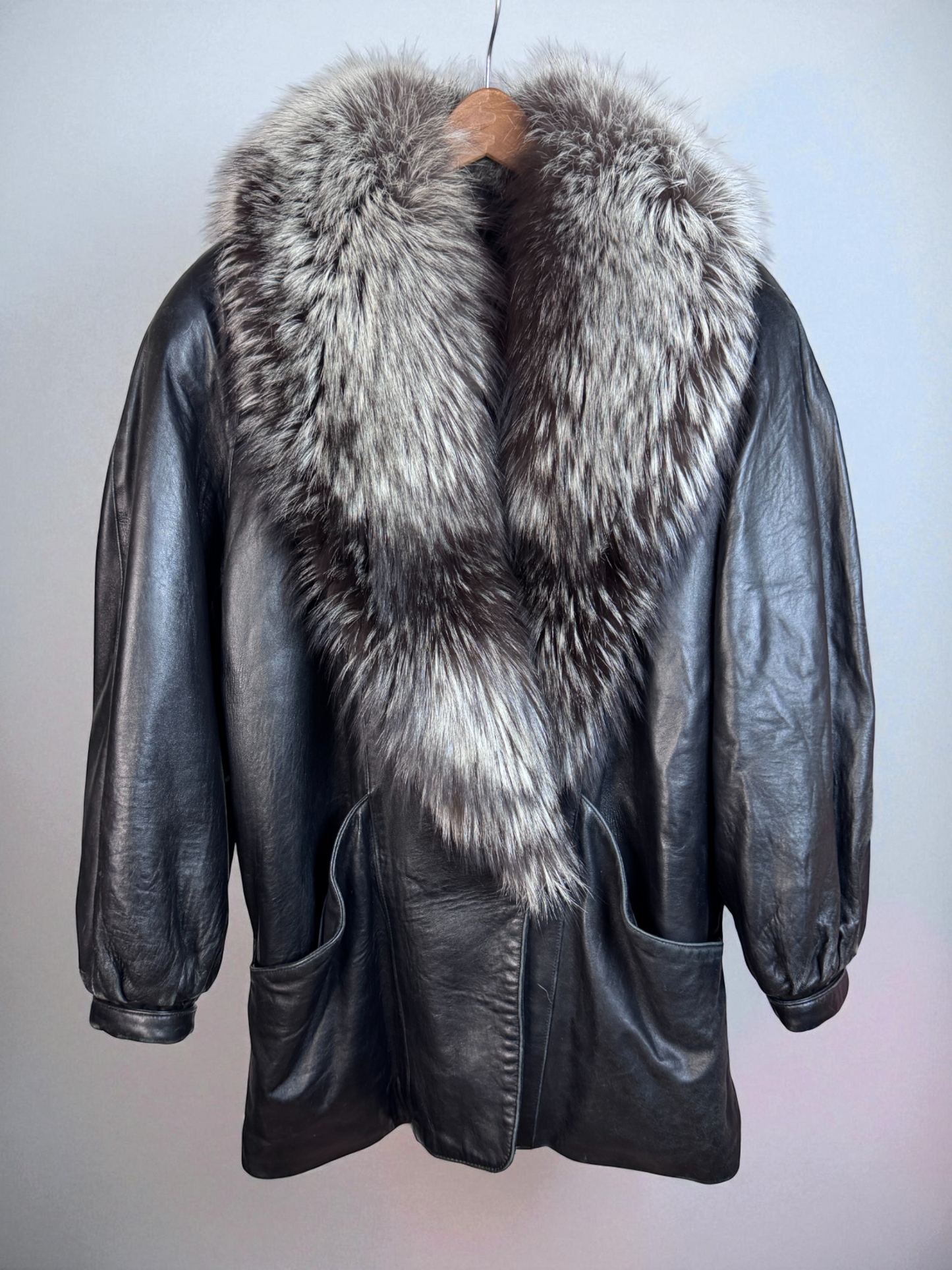 Vtg 70s Marvin Richards Leather and Fox Fur Coat