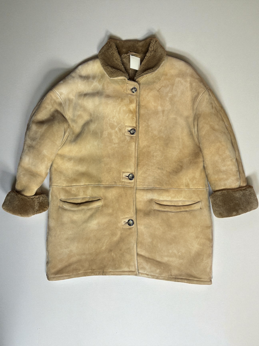 Vtg Leder Fischer Shearling Sheepskin Rancher Coat