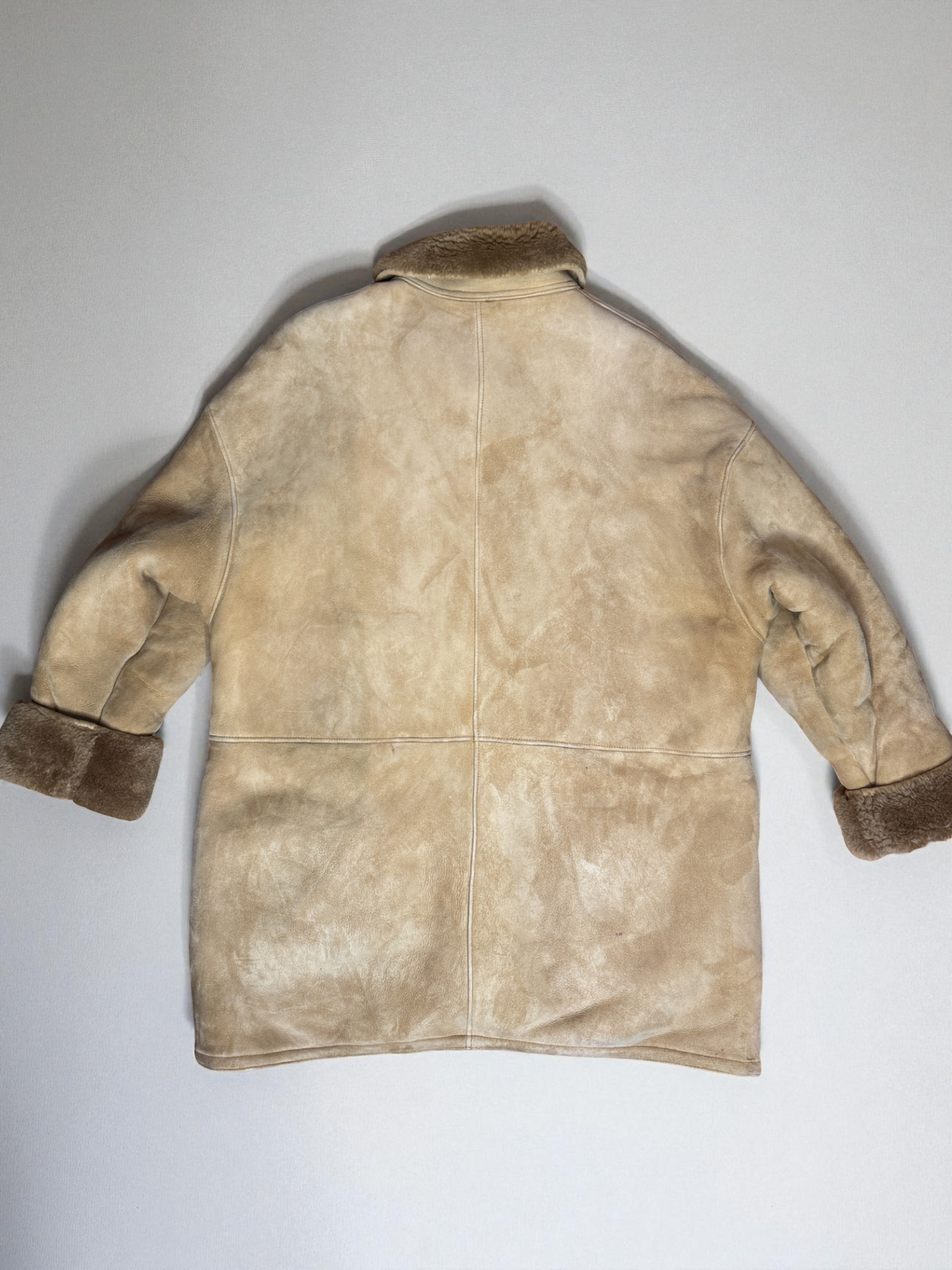 Vtg Leder Fischer Shearling Sheepskin Rancher Coat