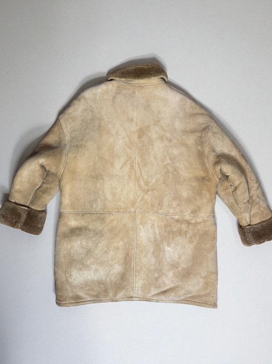 Vtg Leder Fischer Shearling Sheepskin Rancher Coat