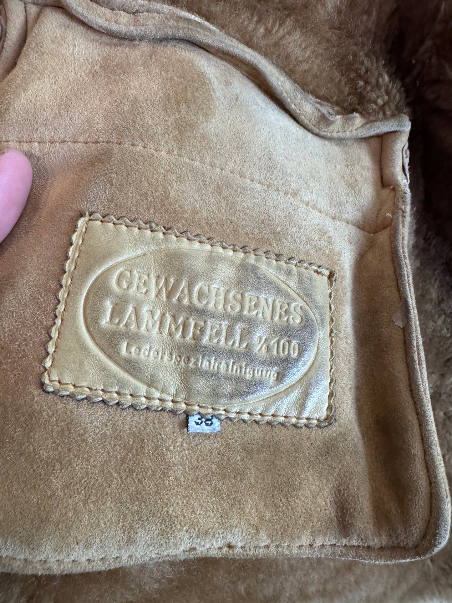 Vtg Leder Fischer Shearling Sheepskin Rancher Coat