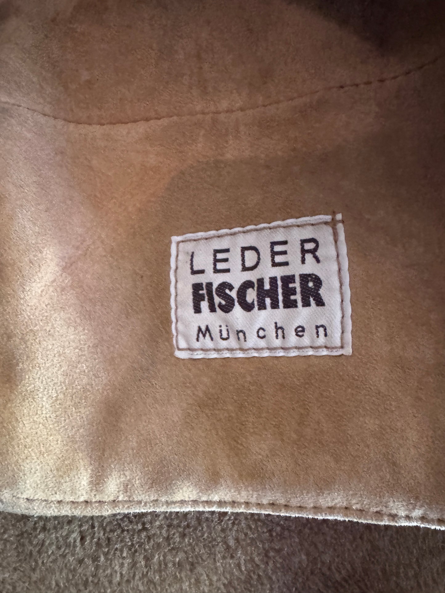 Vtg Leder Fischer Shearling Sheepskin Rancher Coat