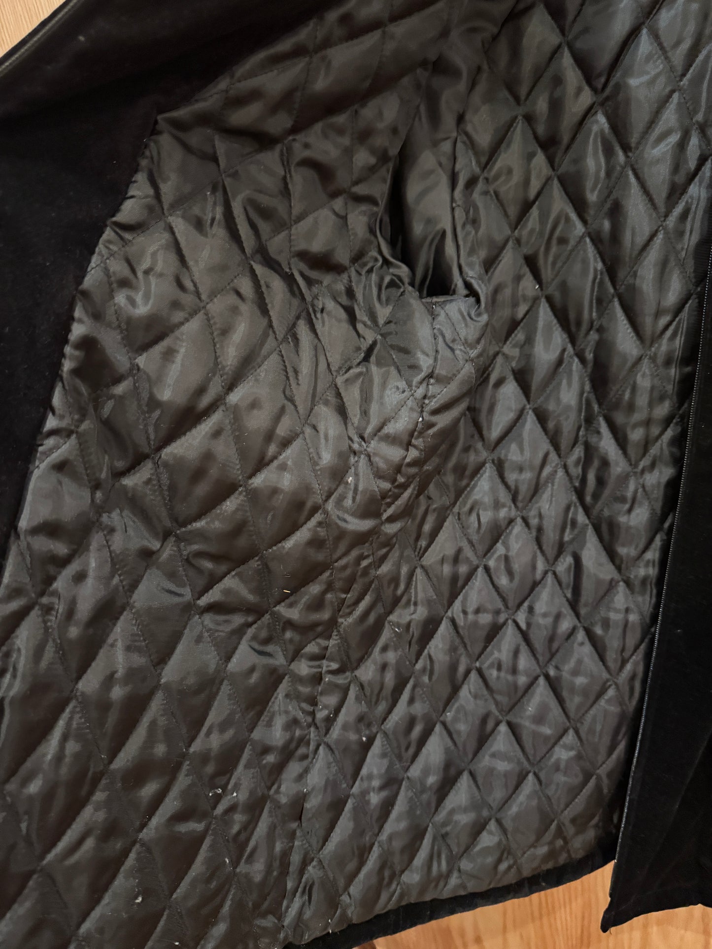 Vtg Gallery Y2k Velvet Coat Black Fur Collar Cuffed Lined Quilted Small