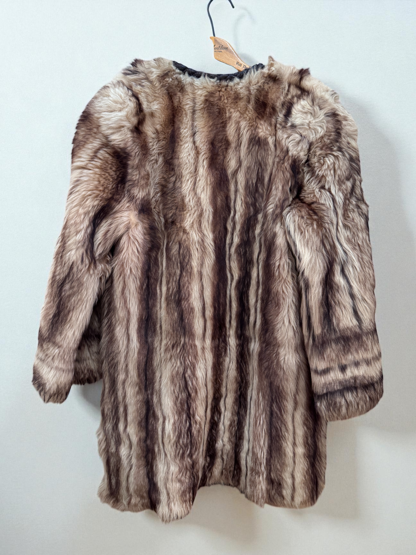 Vtg Long Fur Coat 1960s Tie Front Raccoon Fur Coat Striped Gorgeous S/M