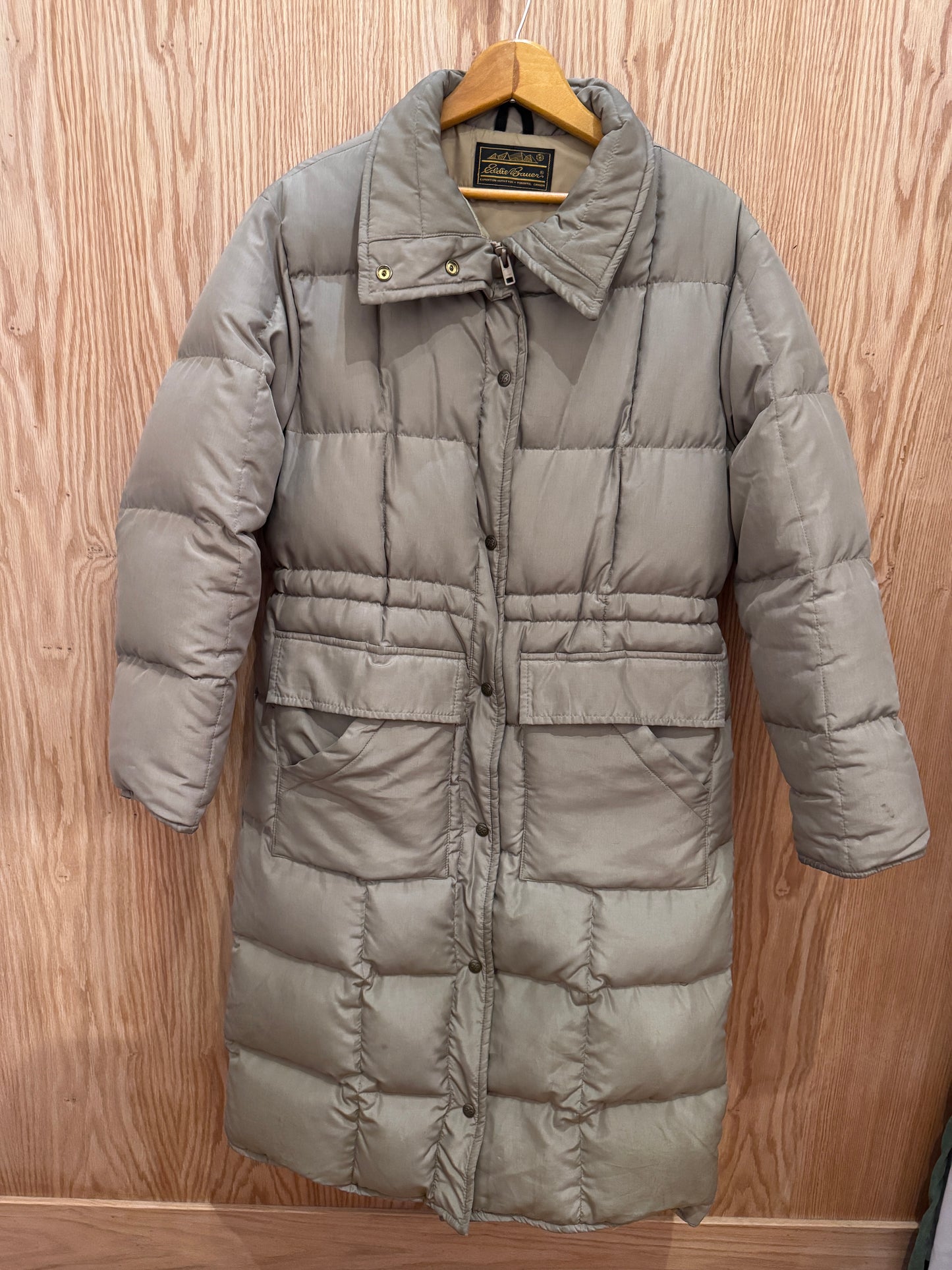 Vtg Eddie Bauer Tan Down Long Puffer