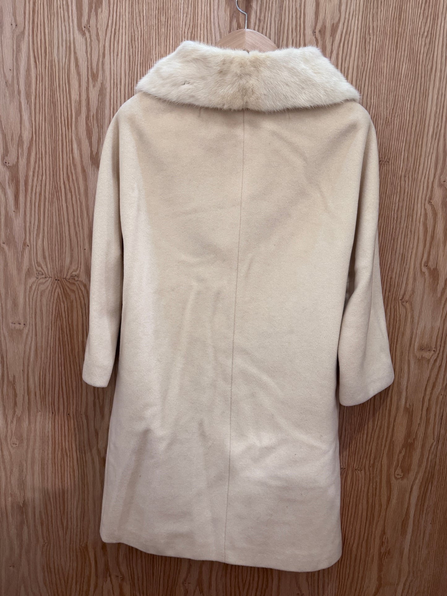 Vtg Wool Cream Mink Collar Coat