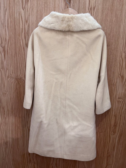 Vtg Wool Cream Mink Collar Coat
