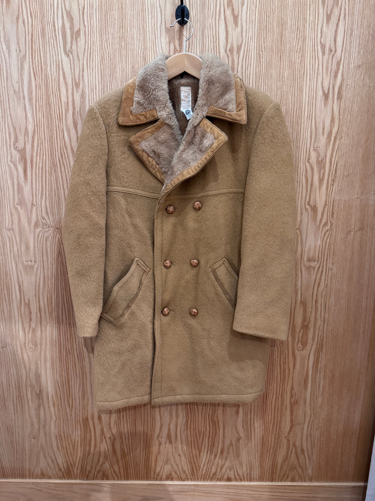 Vtg Hudson Bay Wool Peacoat Suede Trim Camel Tan Men's Large