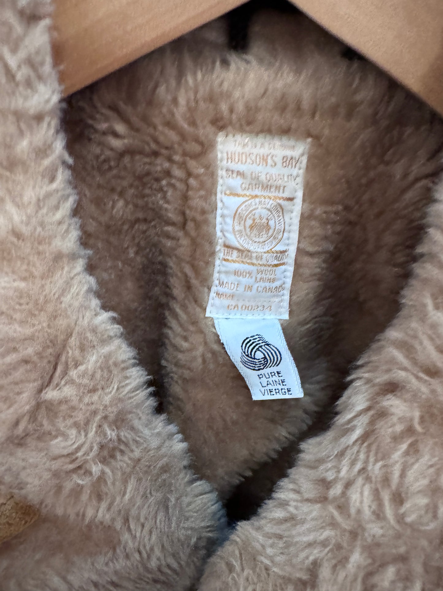 Vtg Hudson Bay Wool Peacoat Suede Trim Camel Tan Men's Large