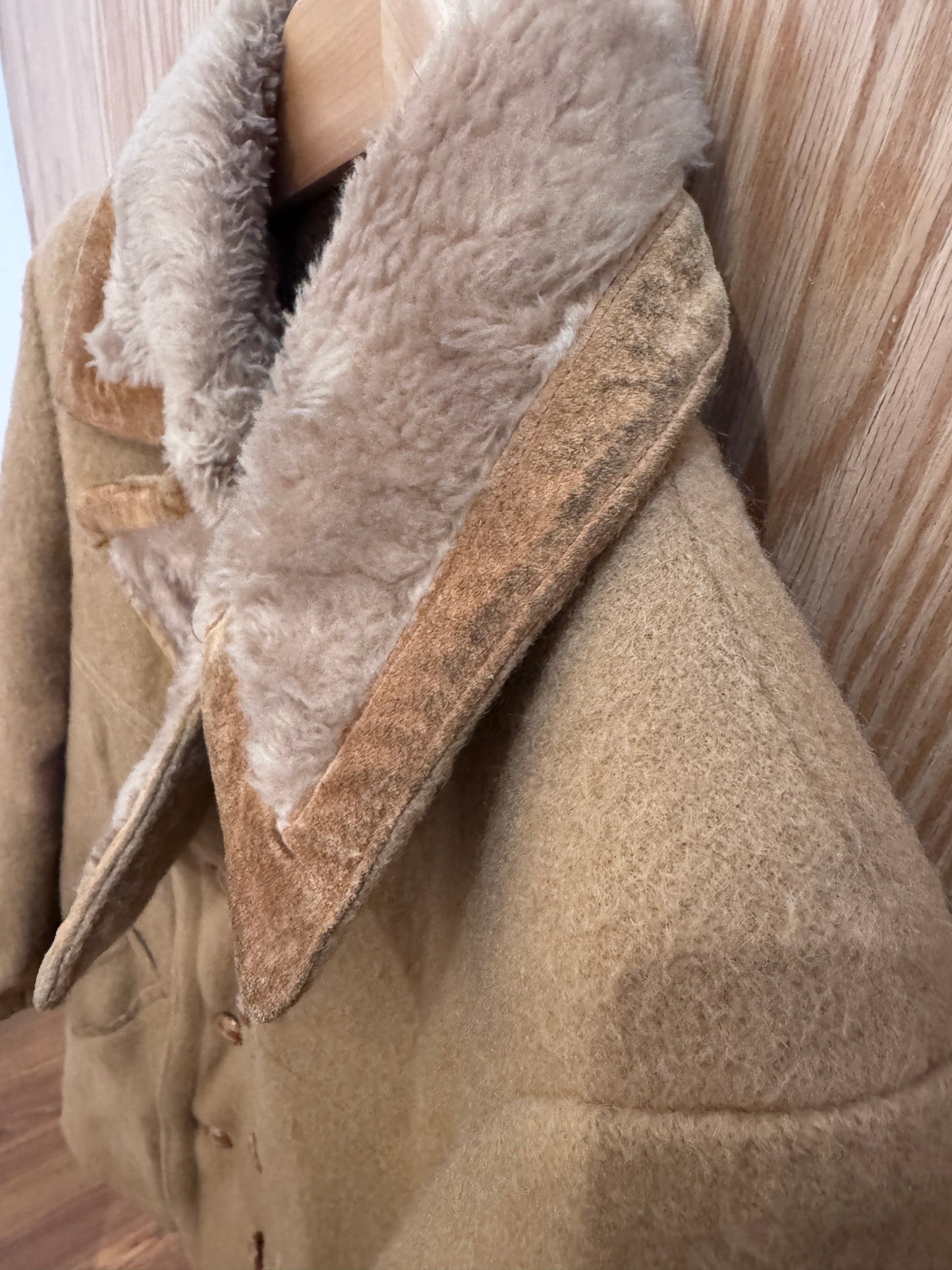 Vtg Hudson Bay Wool Peacoat Suede Trim Camel Tan Men's Large