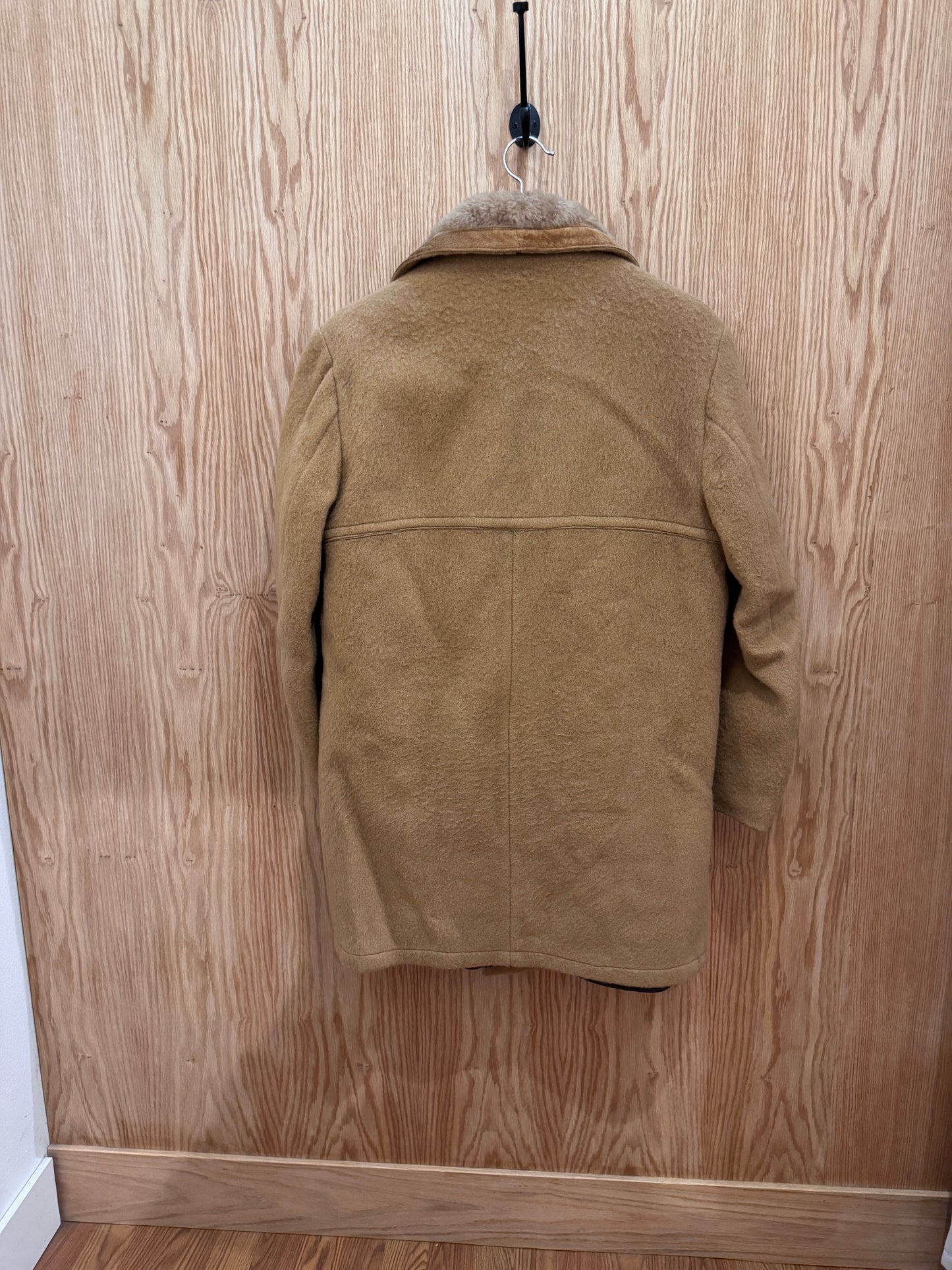 Vtg Hudson Bay Wool Peacoat Suede Trim Camel Tan Men's Large