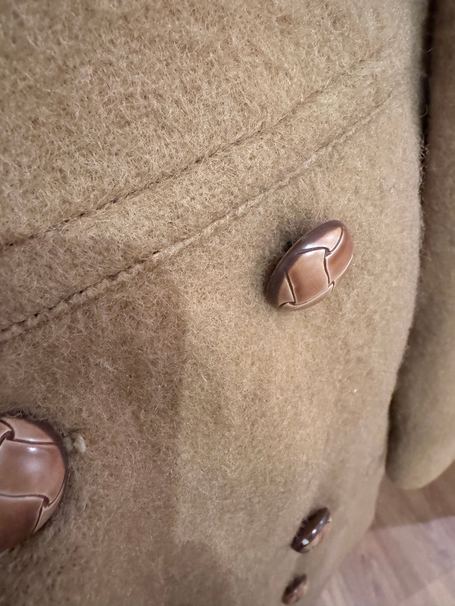 Vtg Hudson Bay Wool Peacoat Suede Trim Camel Tan Men's Large