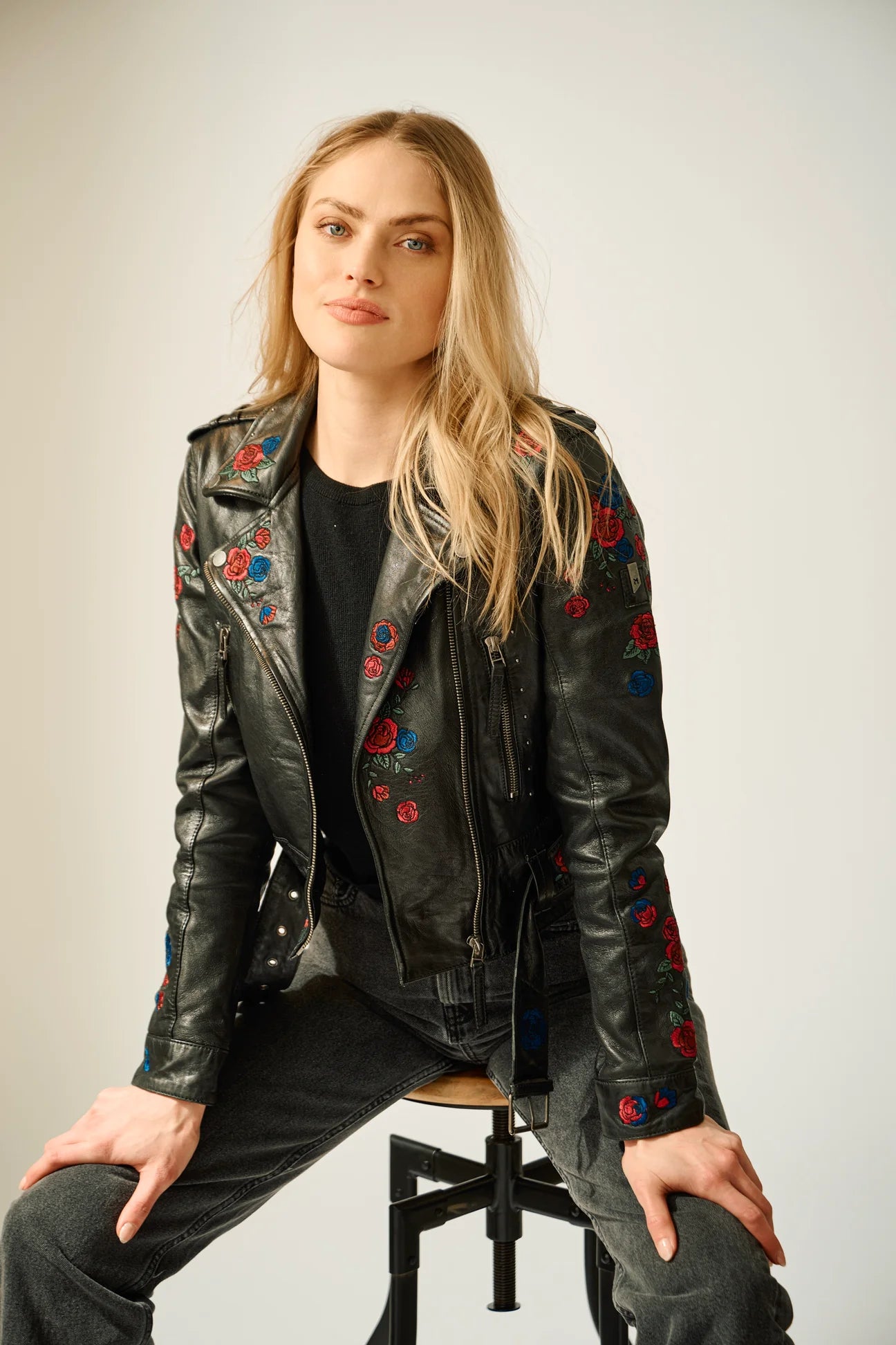 Isabella Floral Patch Leather Jacket