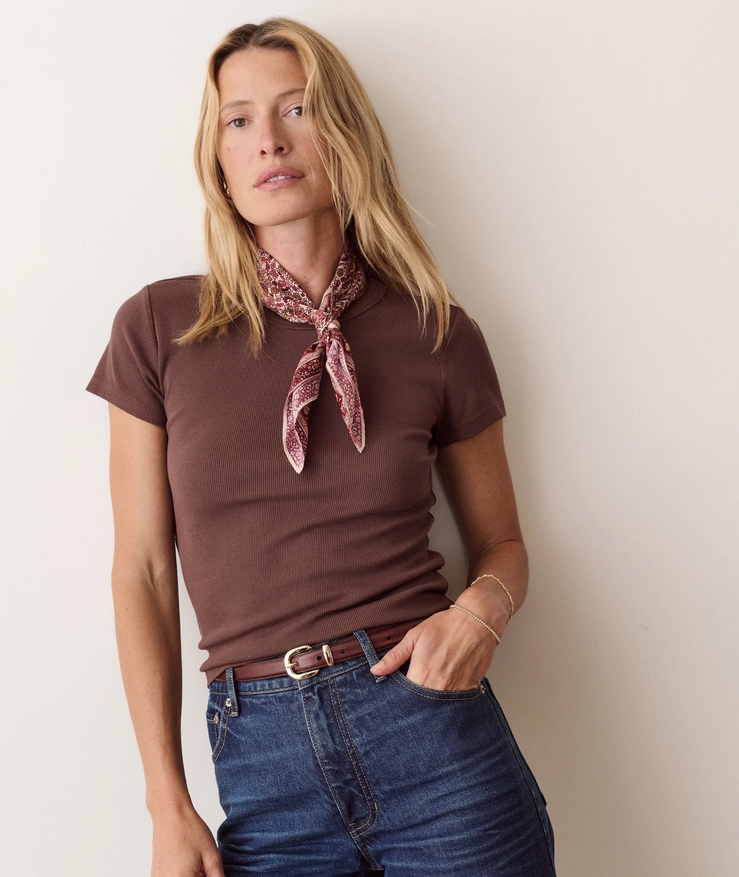 Lexi Rib Sun-In Crew Tee in Chocolate