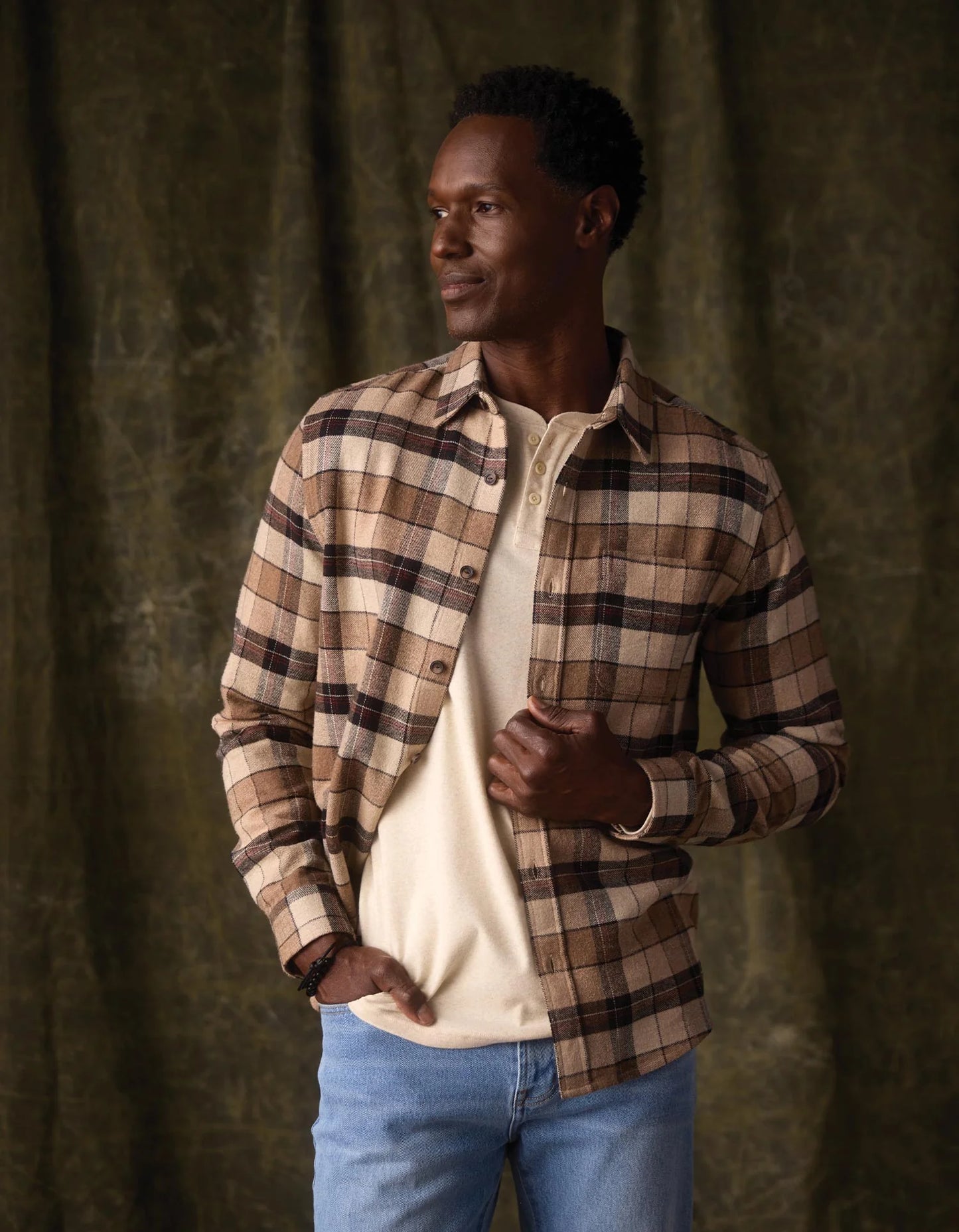 Louis Heavyweight Flannel Overshirt in Mink Plaid