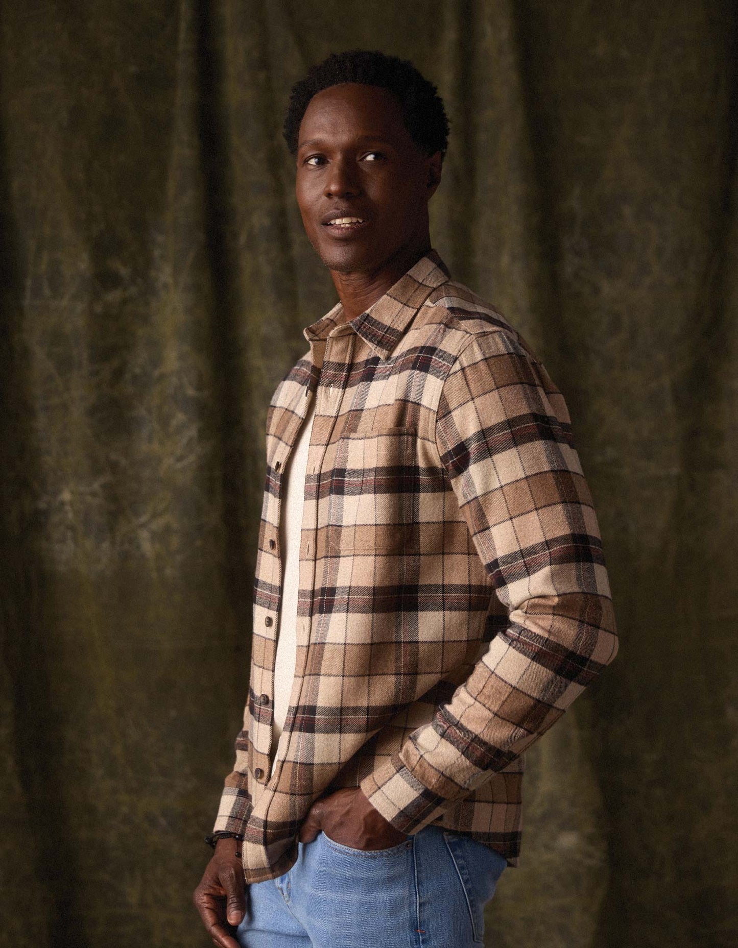 Louis Heavyweight Flannel Overshirt in Mink Plaid