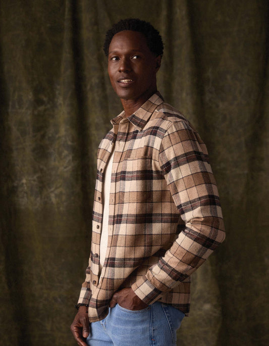 Louis Heavyweight Flannel Overshirt in Mink Plaid