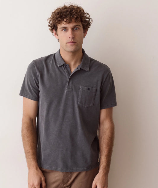 Organic Luxe Heavy Slub Polo In Asphalt