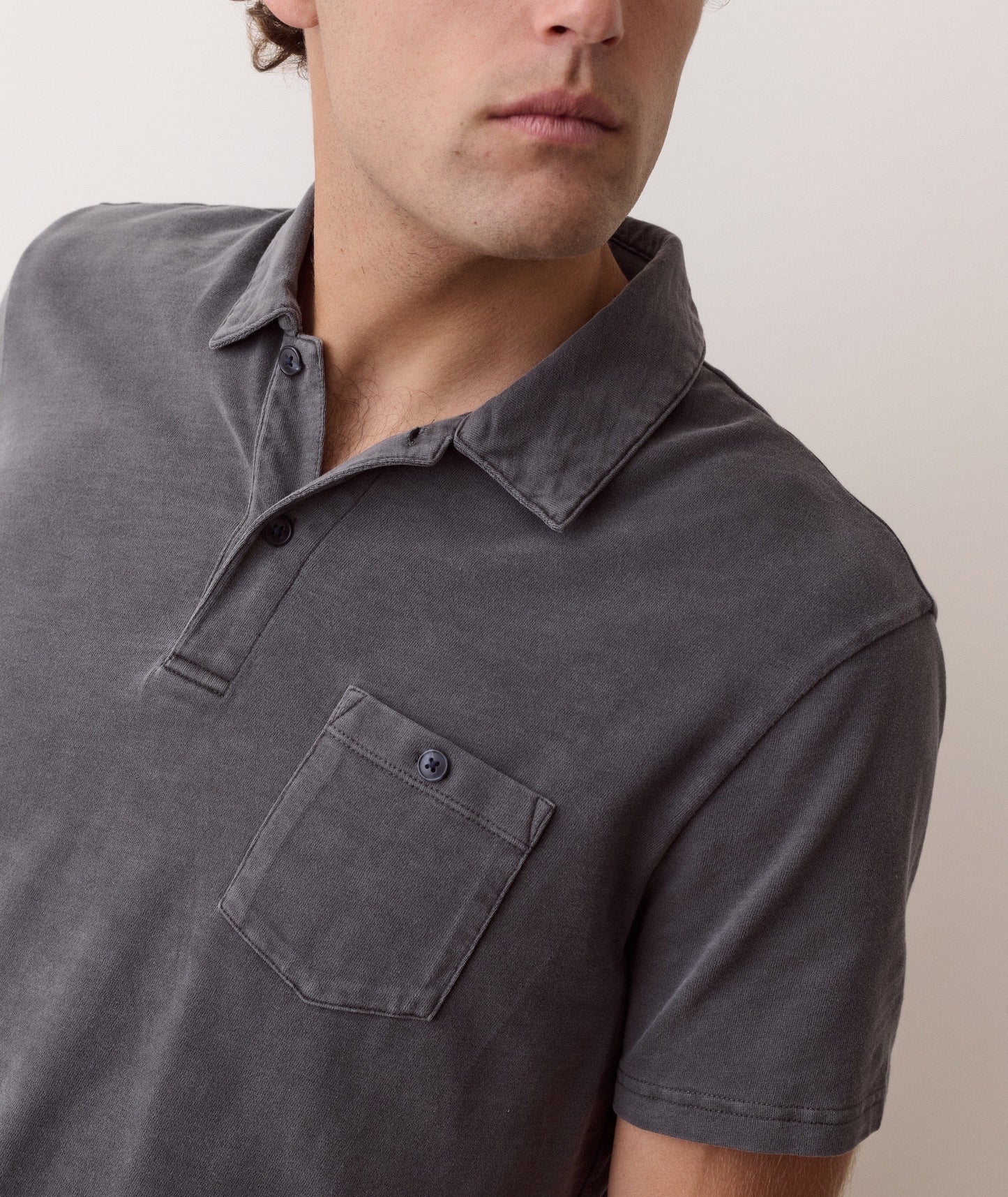 Organic Luxe Heavy Slub Polo In Asphalt