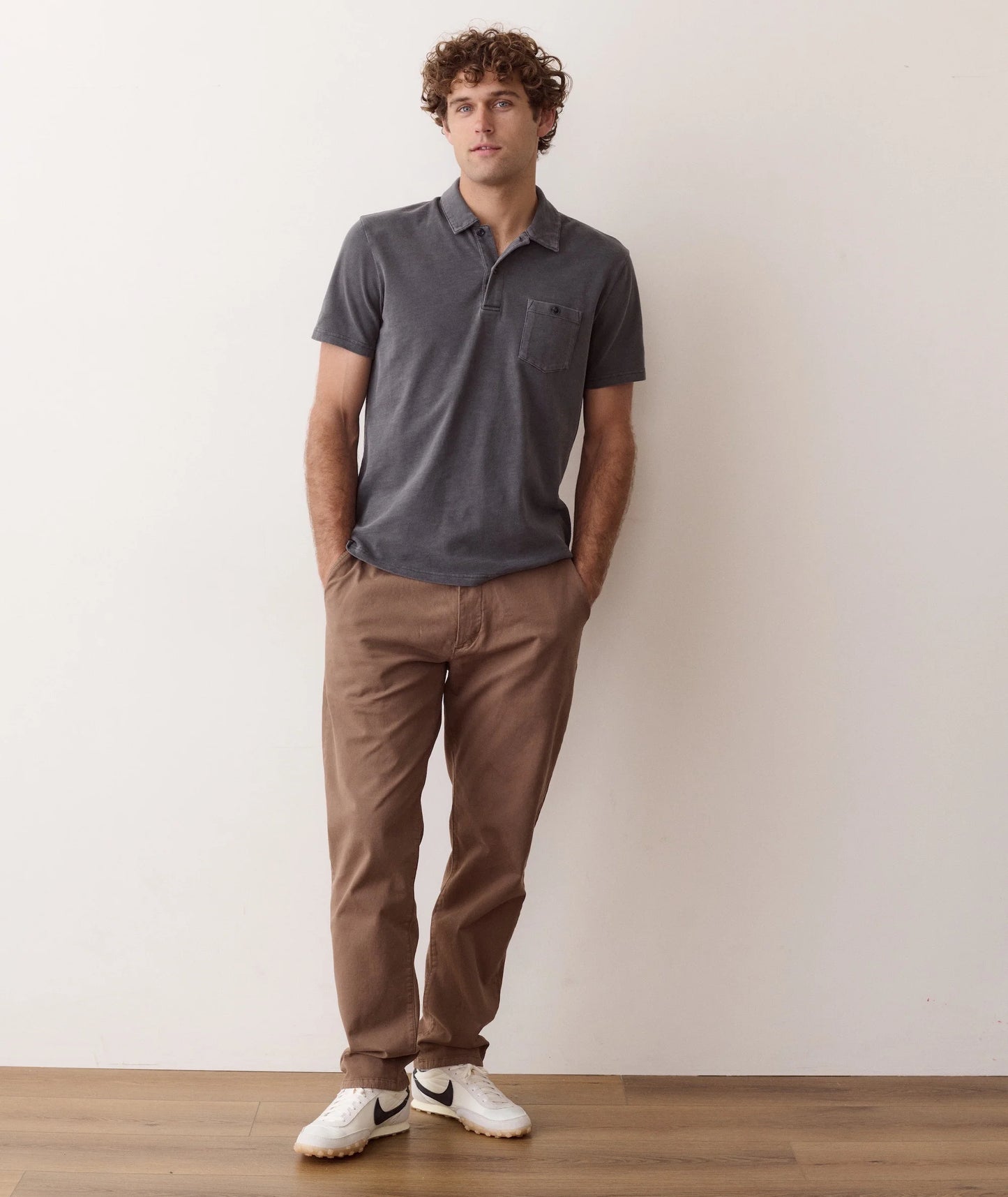 Organic Luxe Heavy Slub Polo In Asphalt