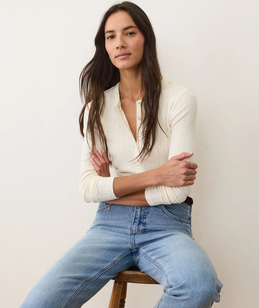 Lexi Pointelle Henley - Antique White