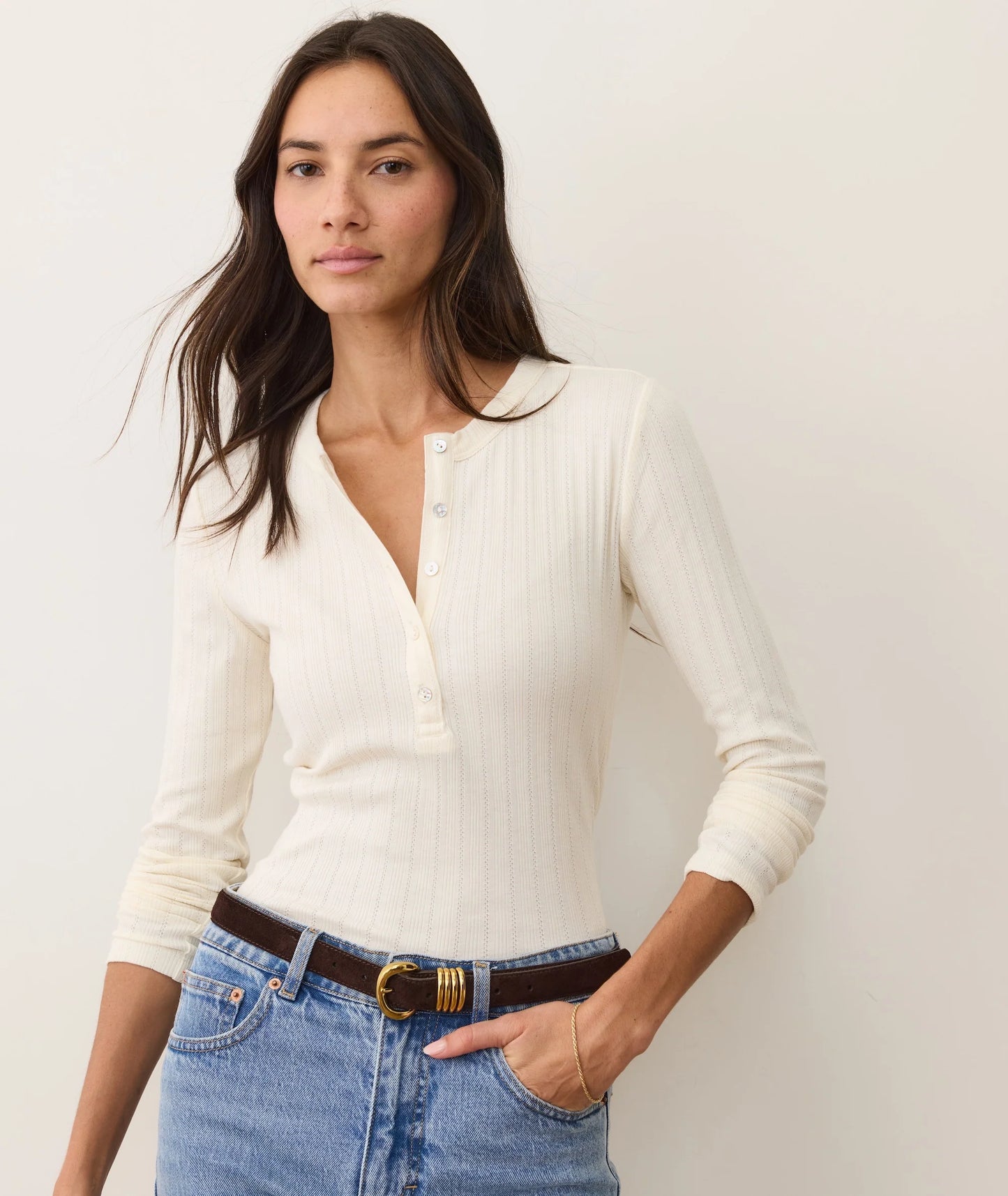 Lexi Pointelle Henley - Antique White