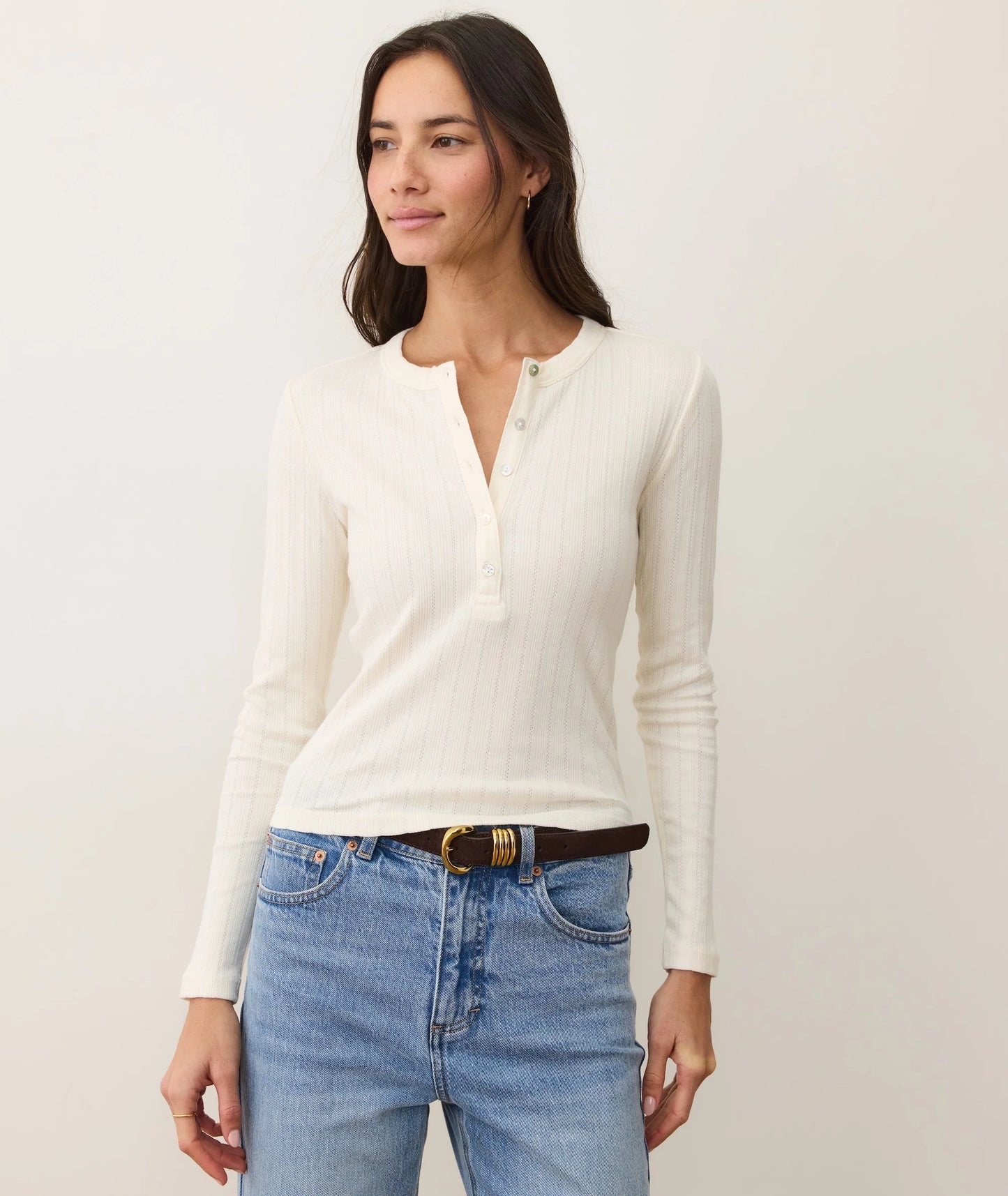 Lexi Pointelle Henley - Antique White