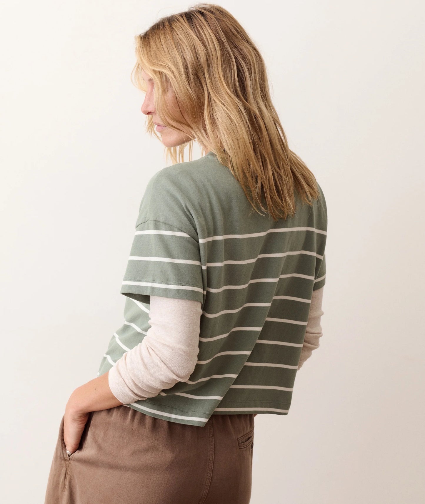 Dream Jersey Crew Tee in Sage and White Stripe