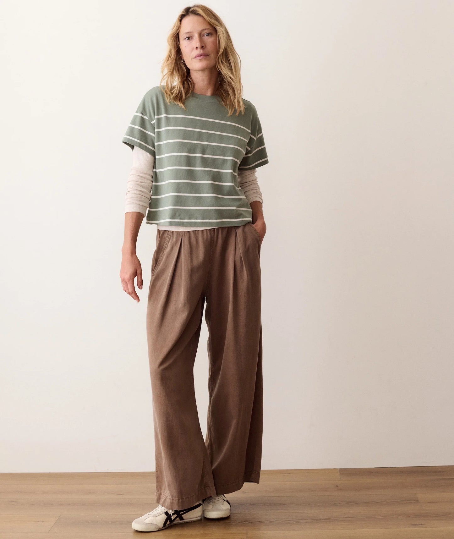 Dream Jersey Crew Tee in Sage and White Stripe
