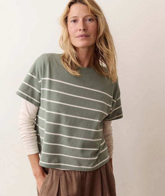 Dream Jersey Crew Tee in Sage and White Stripe