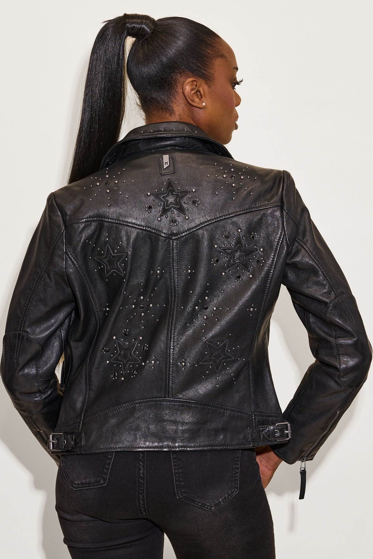 Morgan Star Studded Lambskin Leather Jacket Regular Fit