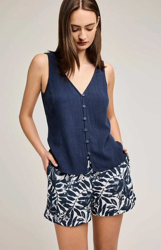 womens tropical leaf pattern shorts navy summer 