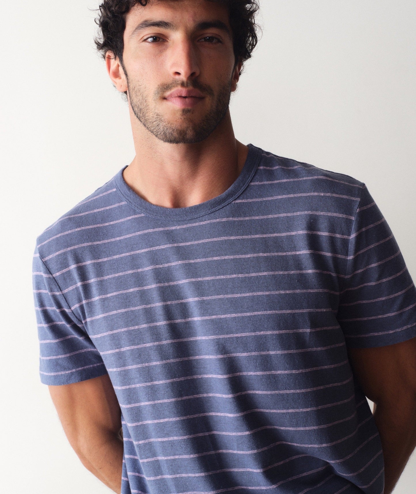 Relaxed Hemp Cotton Tee - Navy/Lavender Stripe