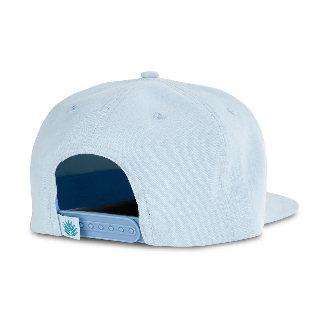 Light blue cap with a logo on the brim against a white background
