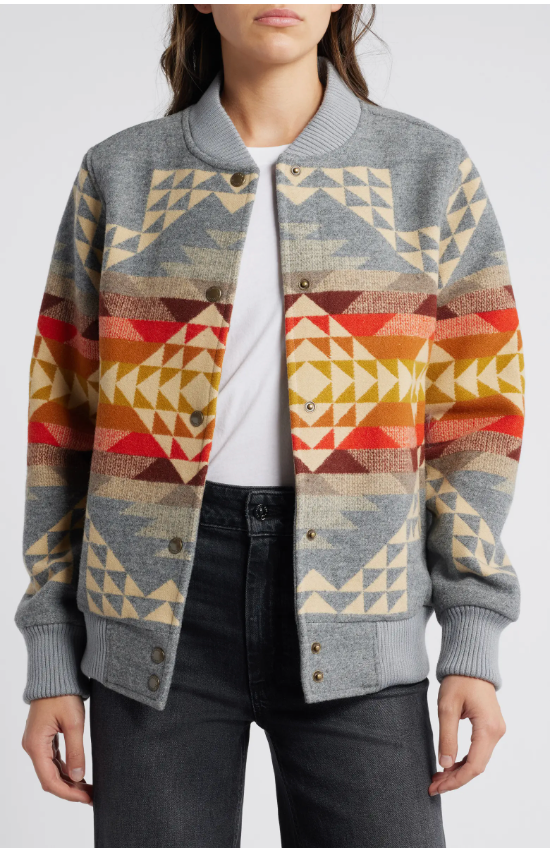 Wool Blend Jacquard Bomber Jacket