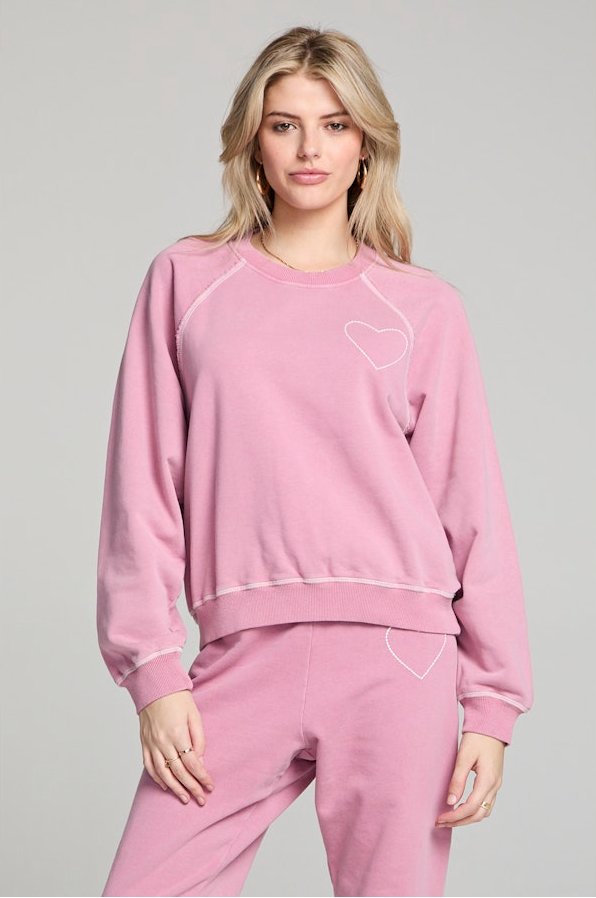 Rosebud Embroidered Heart Crew