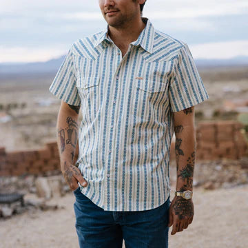Sendero Provisions Serape-ShortSleeve-Teal-Button-Up-Shirt mens fashion top