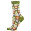 Colorful checkered sock with floral pattern on a white background