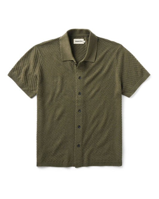 Green short-sleeve button-up shirt on a white background