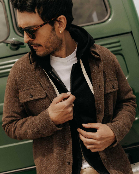 The Ledge Shirt in Black Coffee Linen Tweed