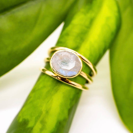 Brass Moonstone Triple Band Ring