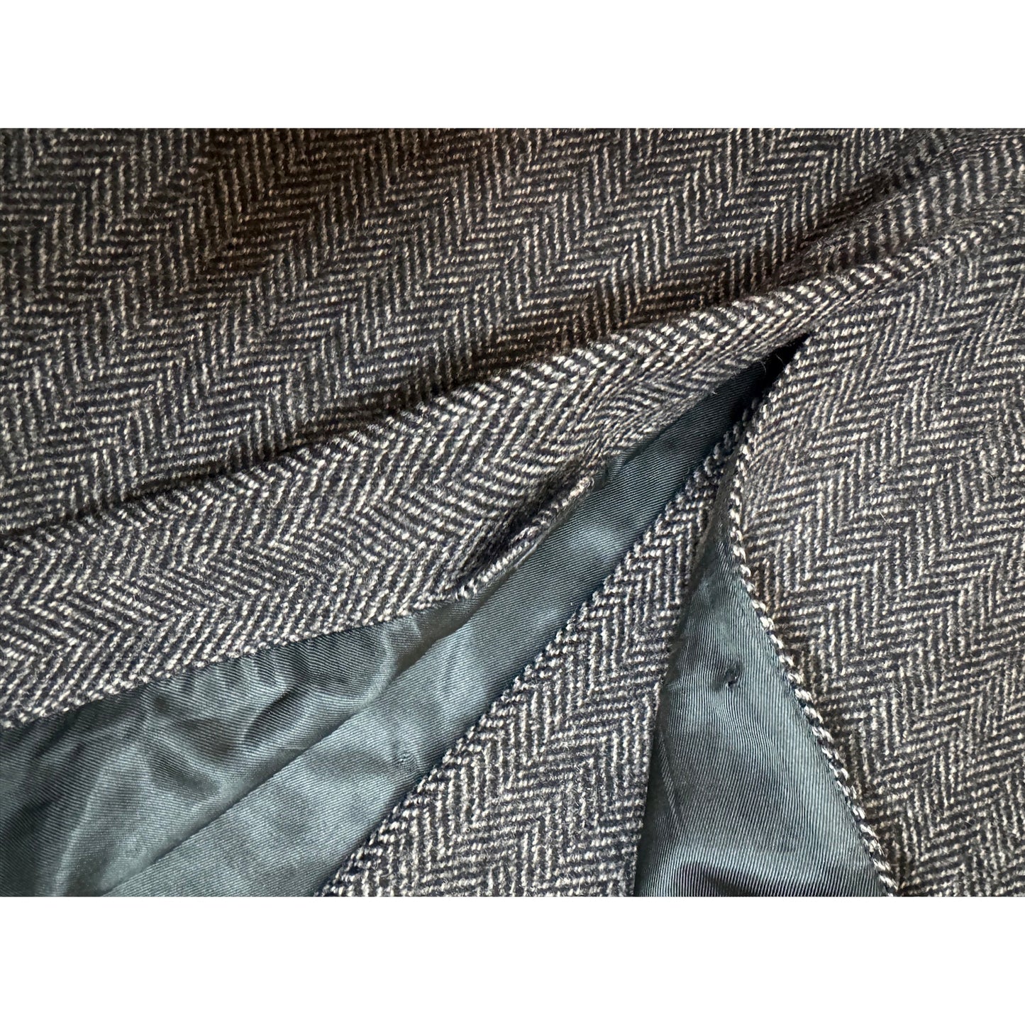 Vintage NEW Wool Overcoat Czechoslovakia Gray Herringbone 42 Large