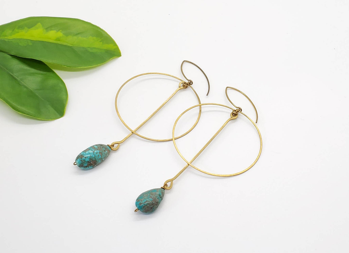 Brass Hoop and Drop Stone Earring