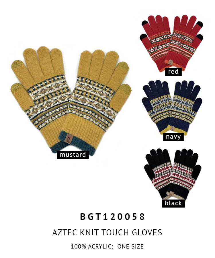 Aztec Knit Touch Gloves: Red