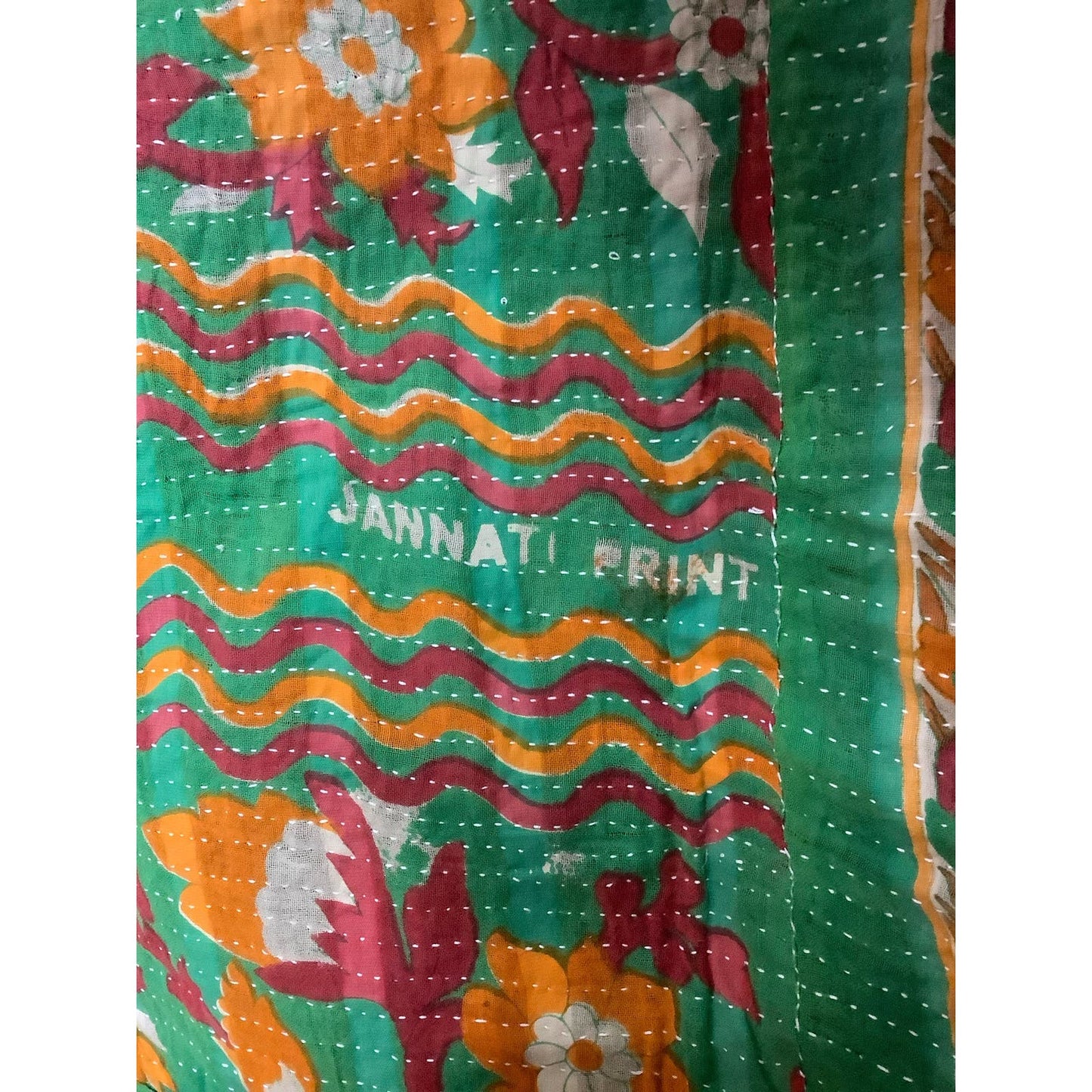 Vintage Kantha Quilt Floral Vibrant Colors 54” x 80”