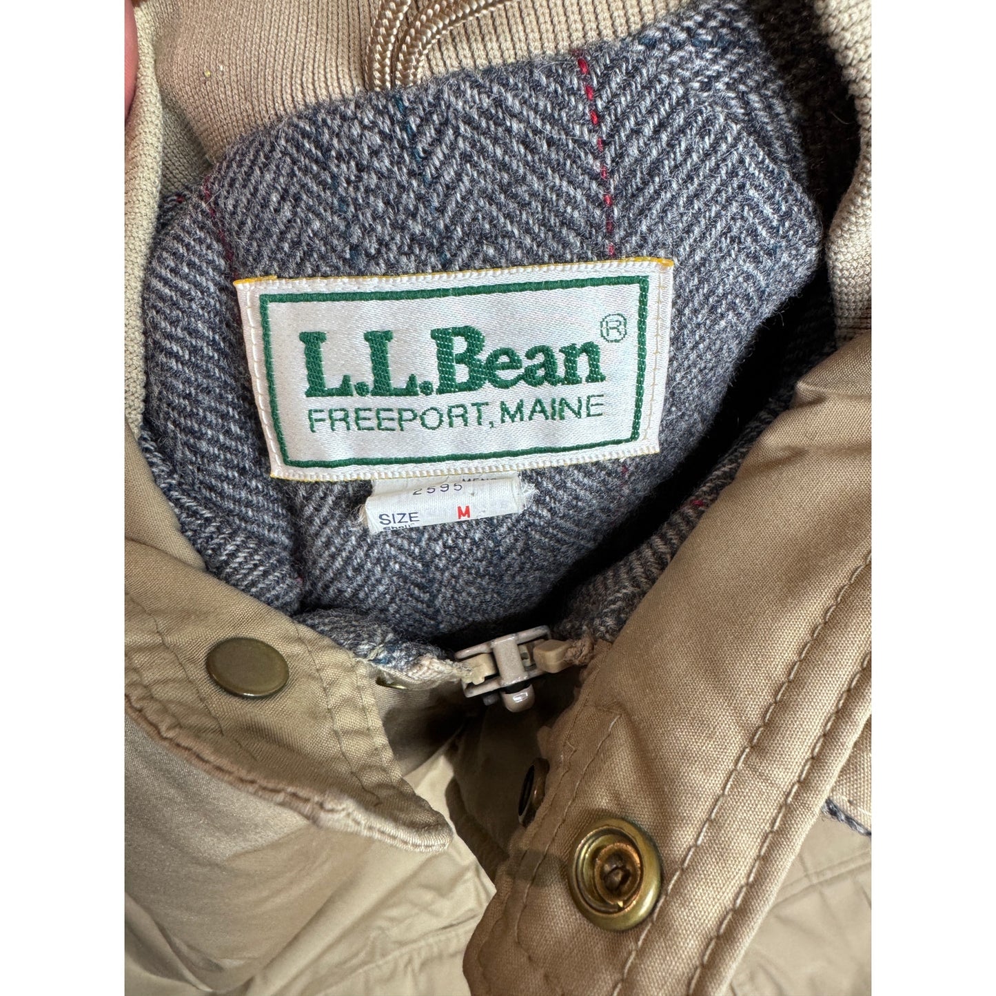 Vintage LL Bean Khaki Tan Stadium Parka Overcoat Mens Wool Lined M Men's