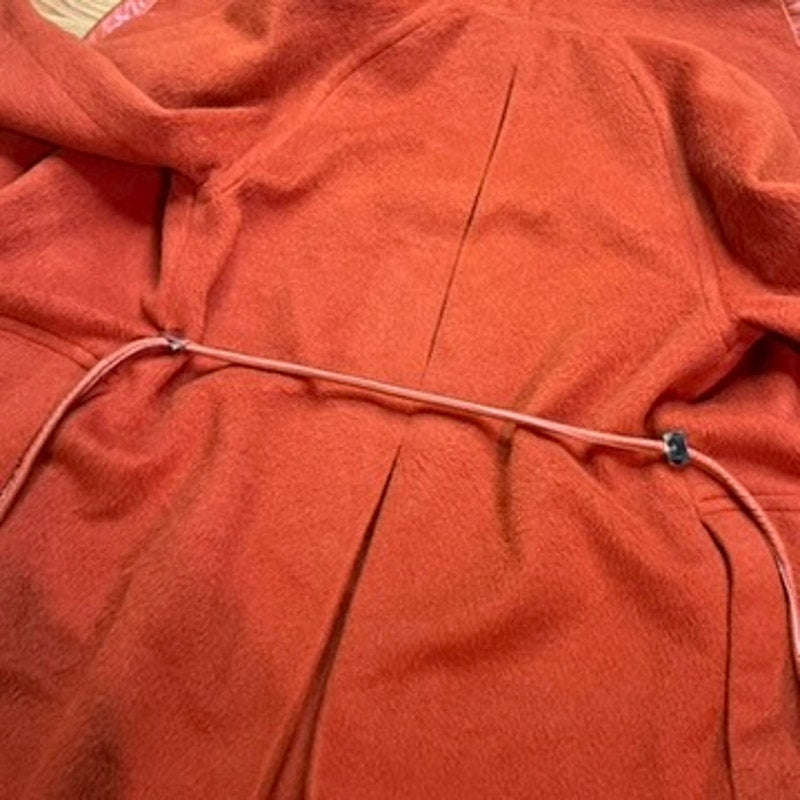 Vtg Wool Coat 1960s Bonnie Cashin x Irene Sargent Shawl Pumpkin Leather Trim